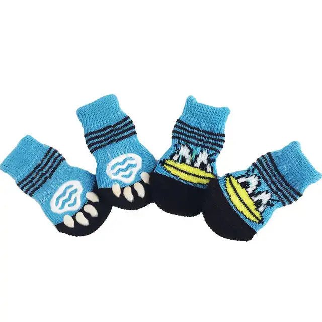 4Pcs Set Knitted Pet Socks  Pawsome zkcreartive pet soaks A-Light-Blue-L 