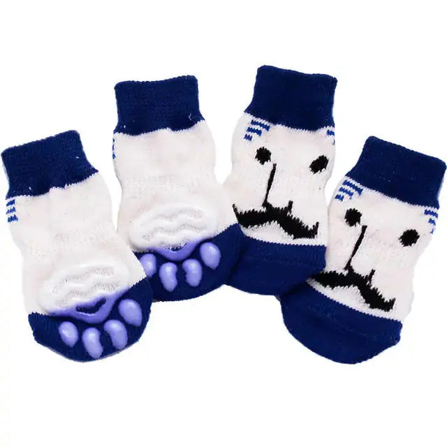 4Pcs Set Knitted Pet Socks  Pawsome zkcreartive pet soaks A-Navy-Blue-L 