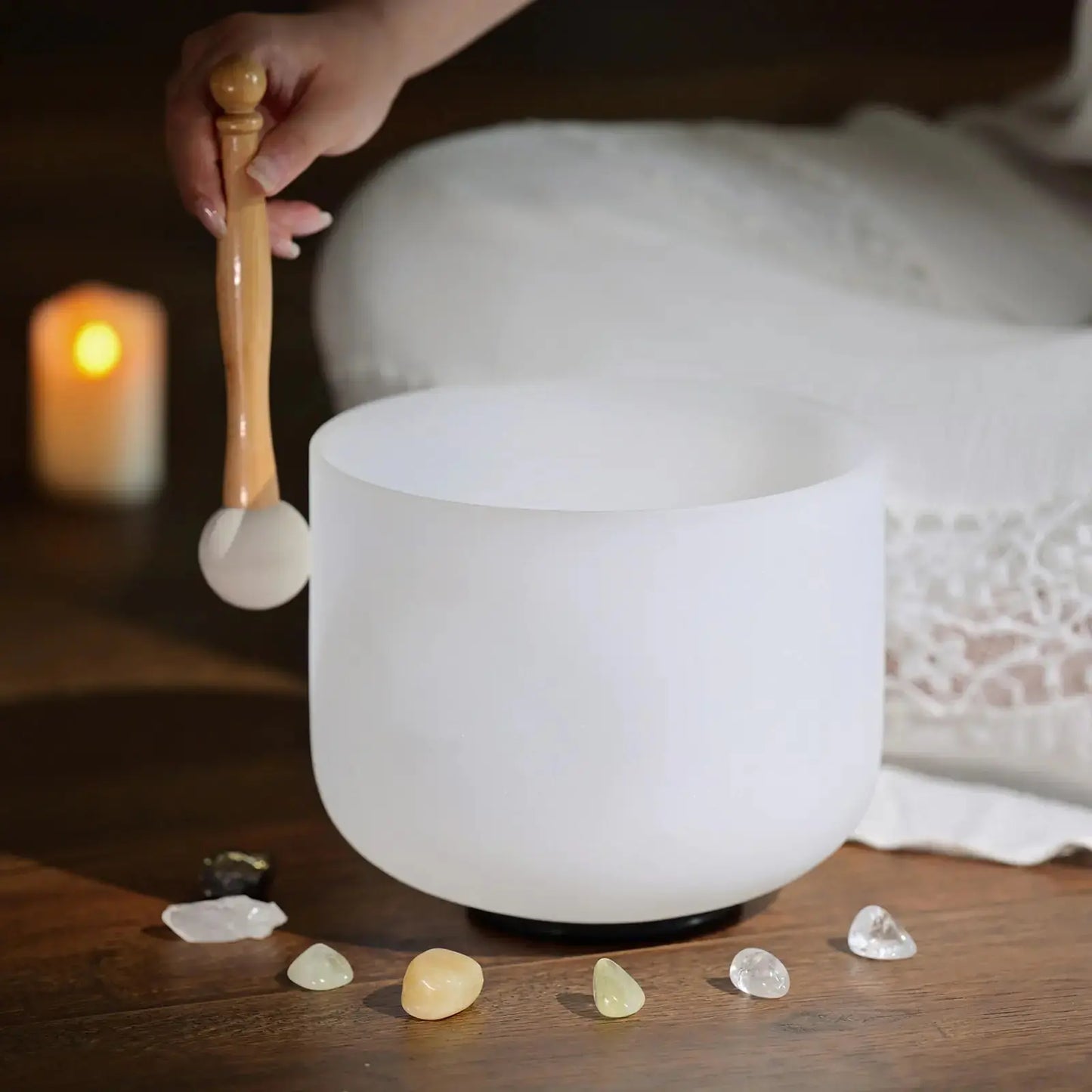 CVNC 8 Inch White Frosted Quartz Crystal Singing Bowl for Sound Healing Meditation Yoga with Free Mallet - Pawsome zkcreartive