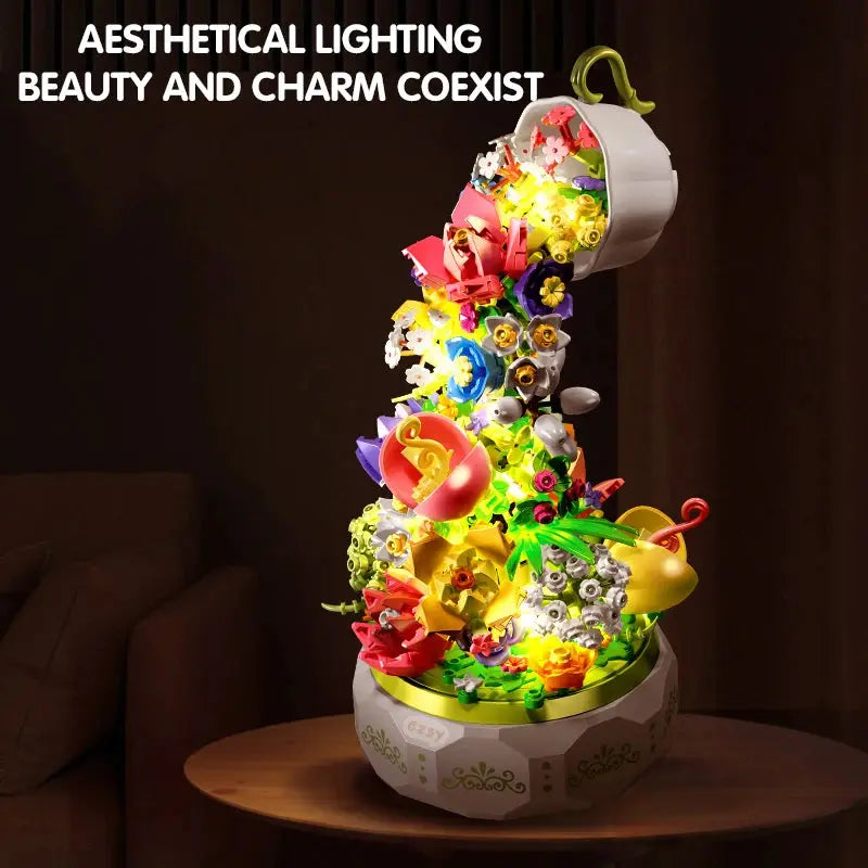 Sembo Block Teacup Flower Lighting Music Box  Pawsome zkcreartive Sembo Block Teacup Flower Lighting Music Box  