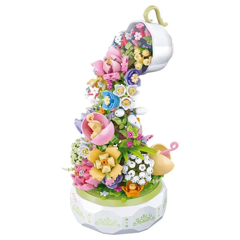 Sembo Block Teacup Flower Lighting Music Box  Pawsome zkcreartive Sembo Block Teacup Flower Lighting Music Box  