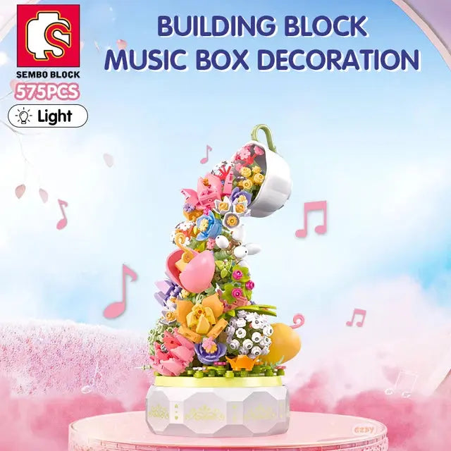 Sembo Block Teacup Flower Lighting Music Box  Pawsome zkcreartive Sembo Block Teacup Flower Lighting Music Box  