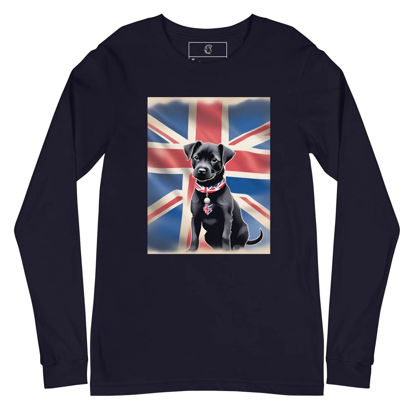 Unisex Long Sleeve Tee - Patterdale Terrier with Union Jack Design | Versatile British Dog Lover Shirt  Pawsome zkcreartive  Navy-2XL 