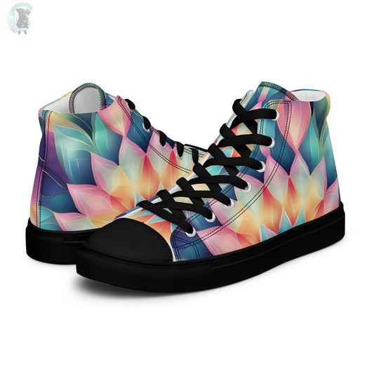 Women’s high top canvas shoes Kaleidoscope pattern  Pawsome zkcreartive  Black-12 