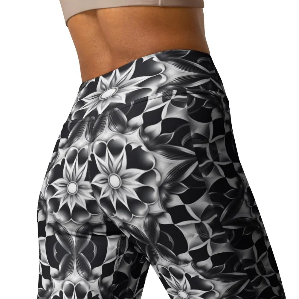 Yoga Leggings Black and white kaleidoscope pattern  Pawsome zkcreartive leggings  