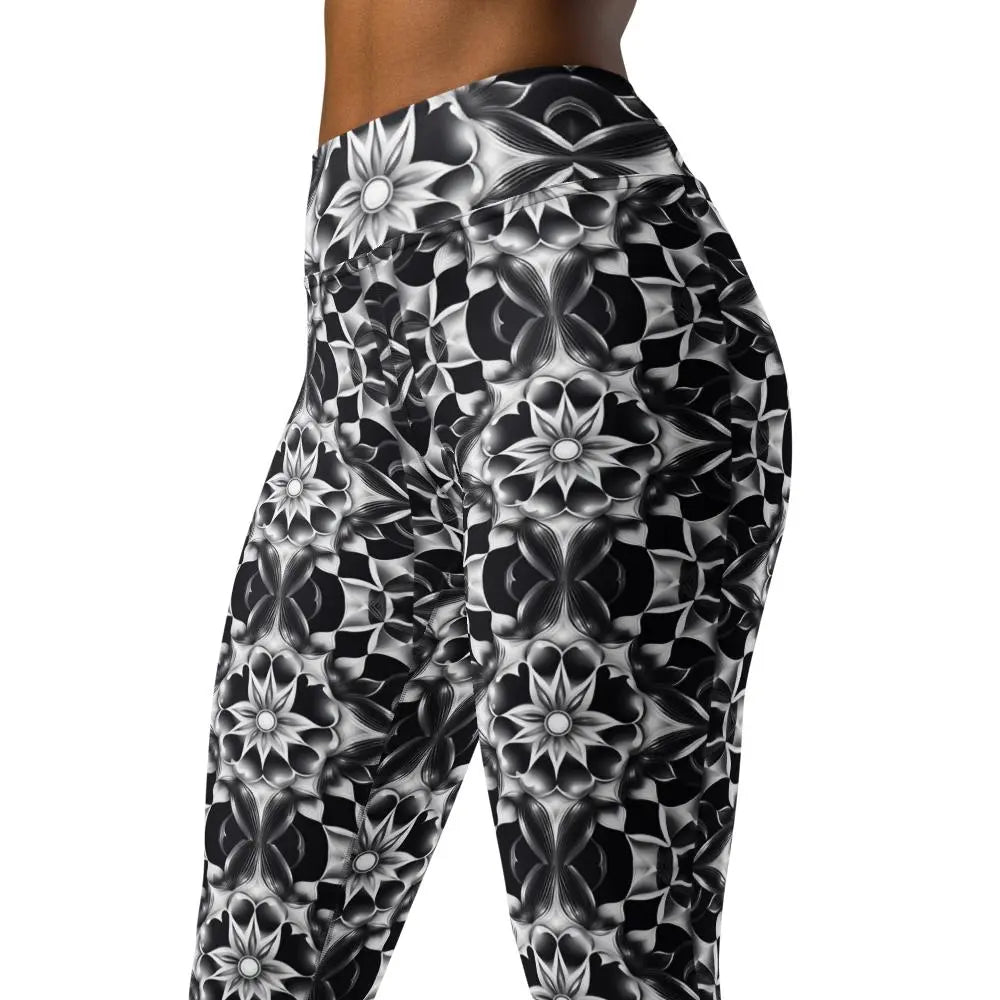 Yoga Leggings Black and white kaleidoscope pattern  Pawsome zkcreartive leggings  