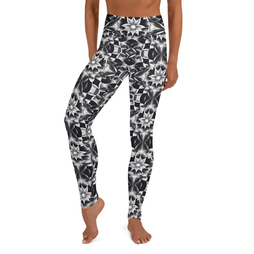 Yoga Leggings Black and white kaleidoscope pattern  Pawsome zkcreartive leggings  