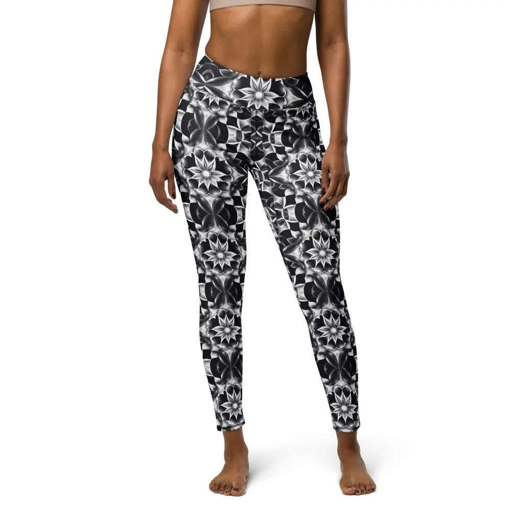 Yoga Leggings Black and white kaleidoscope pattern  Pawsome zkcreartive leggings  