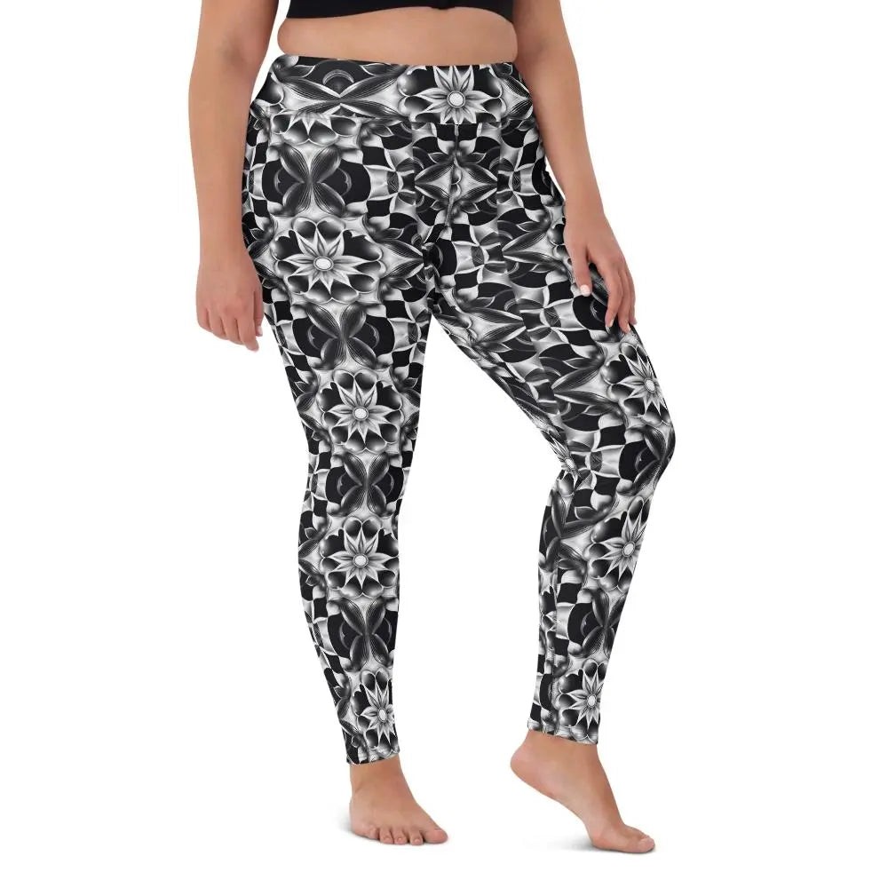 Yoga Leggings Black and white kaleidoscope pattern  Pawsome zkcreartive leggings  